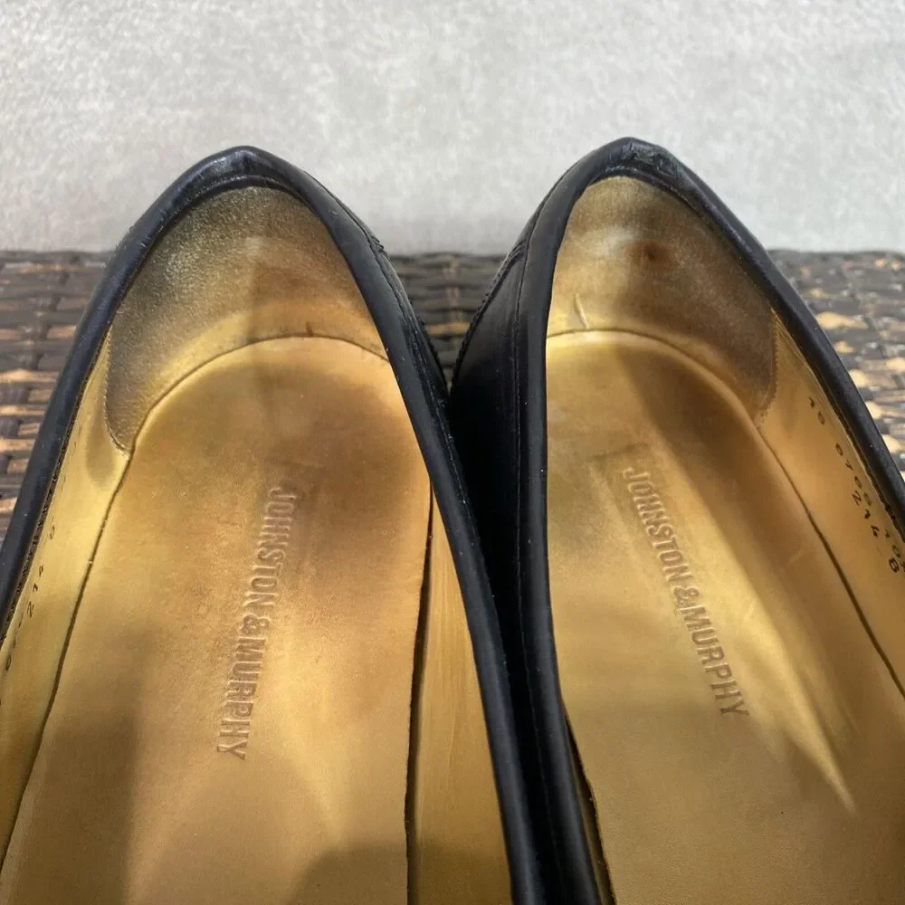 Johnston Murphy Mens Loafers Leather Black Dress Shoes 10.5M Woven Tassel